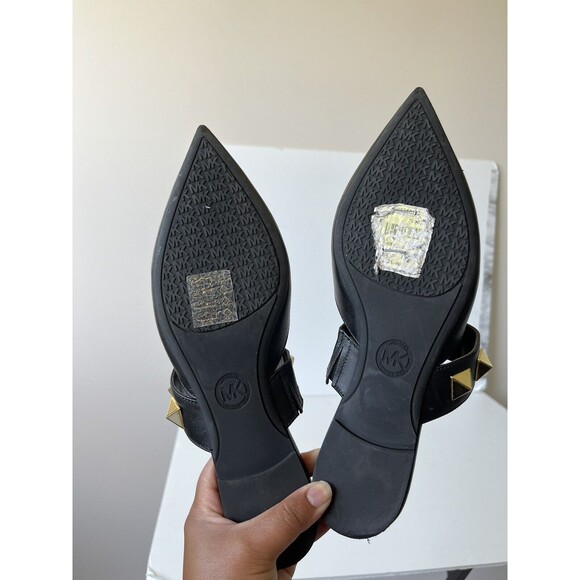 Michael Kors Wren Studded Slip On Leather Flats Black Pointed Toe Women’s Size 6 - Picture 8 of 13